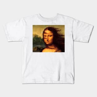 Funny Mona Lisa wind in hair Kids T-Shirt